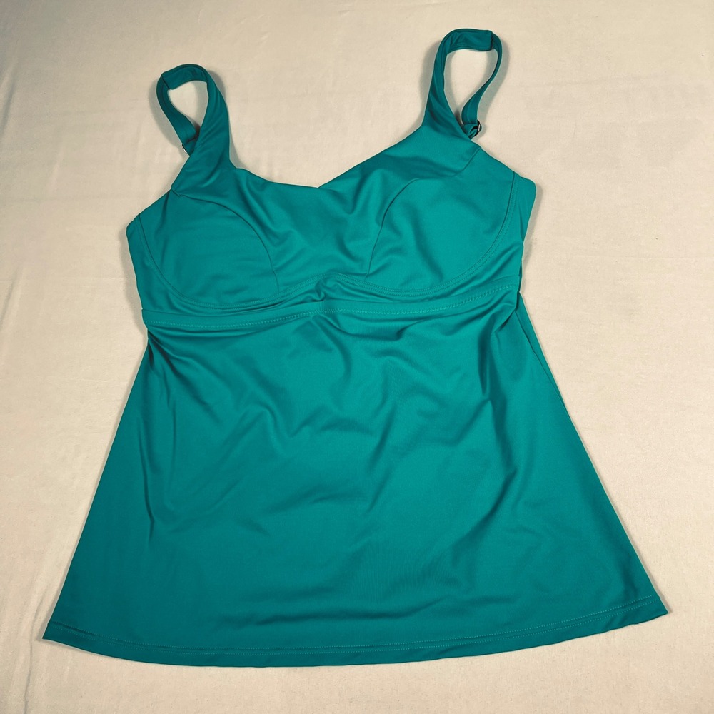 Athleta Womens Teal Green Aqualuxe Tankini Swim Top Underwire 34B/C Adjustable